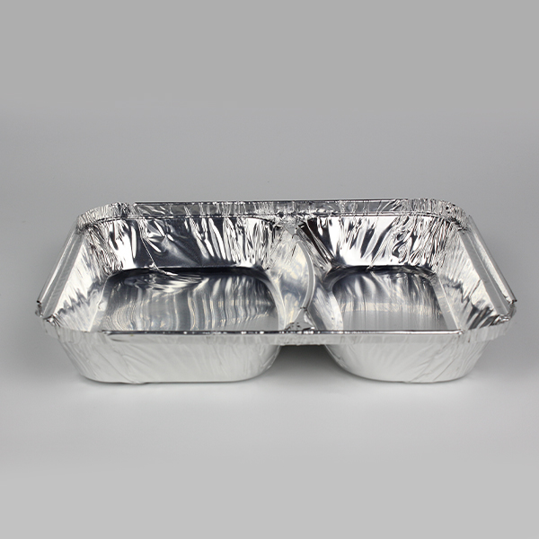 Rectangular two compartment aluminum foil lunch box 810ml