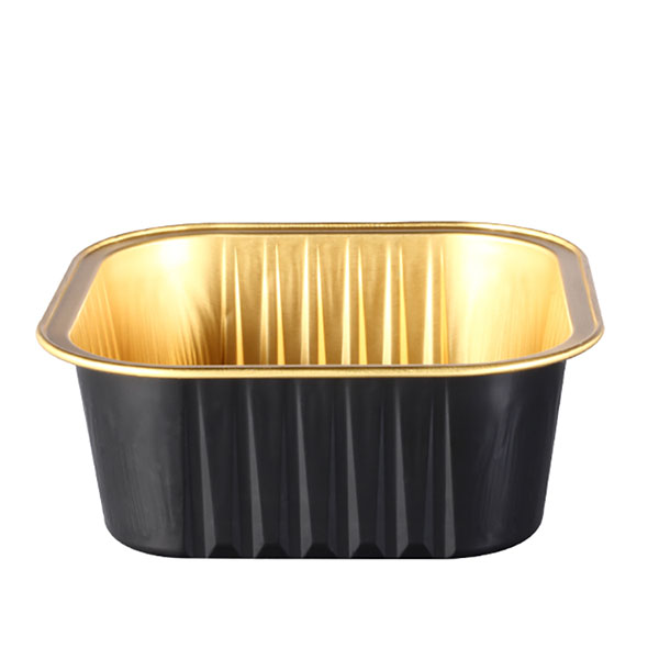 Black gold square aluminum foil container 300ml